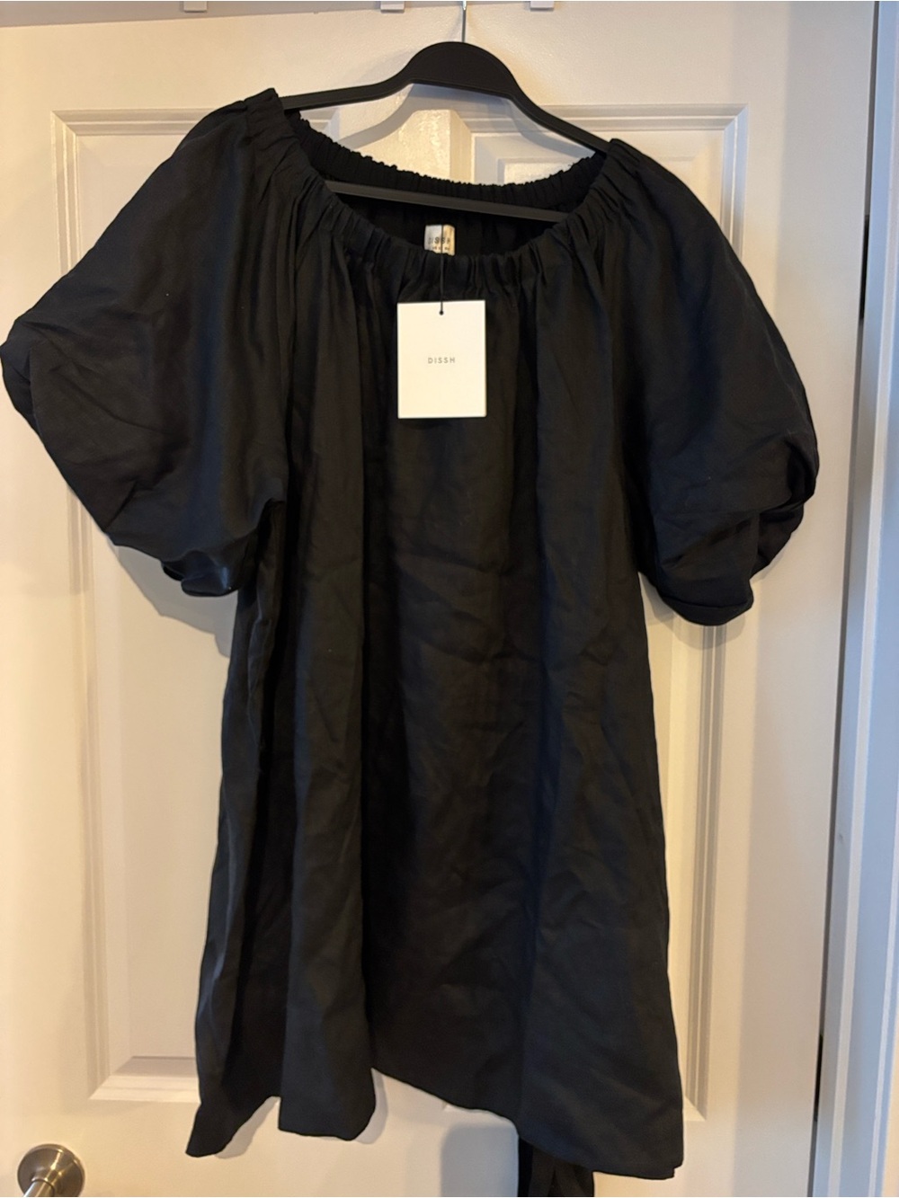 DISSH Black Puff-Sleeve Mini Dress